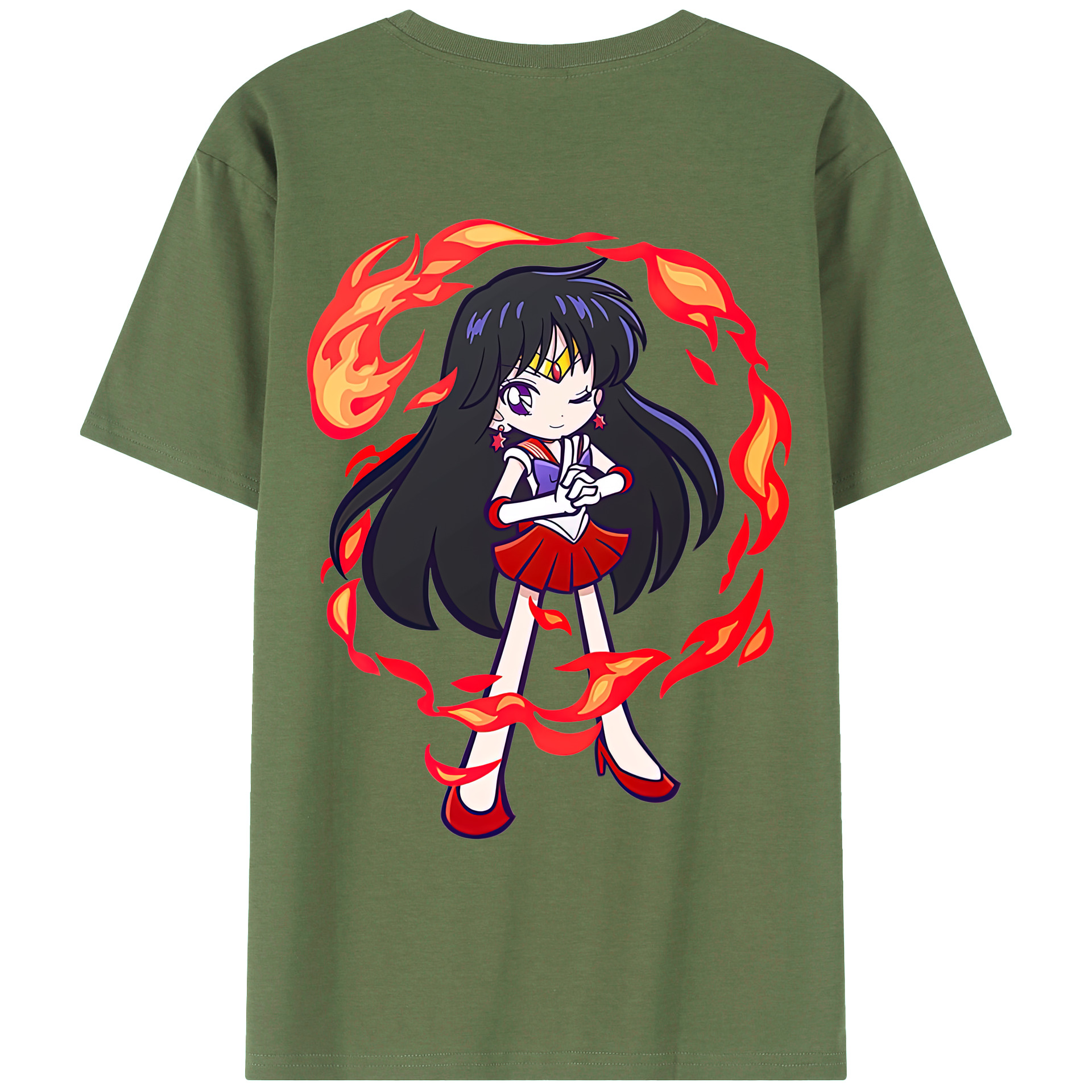 （画像用） 美少女戦士セーラームーン 火野レイ ひの レイ Sailor Moon Hino Rei （セーラーマーズ,Sailor Mars） 綿100％ メンズ半袖Tシャツ（バックプリント） 通気性